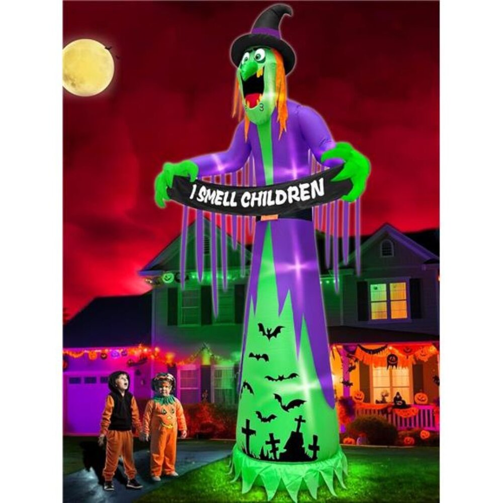 12 FT Giant Halloween Inflatables Witch Outdoor Decorations with LED